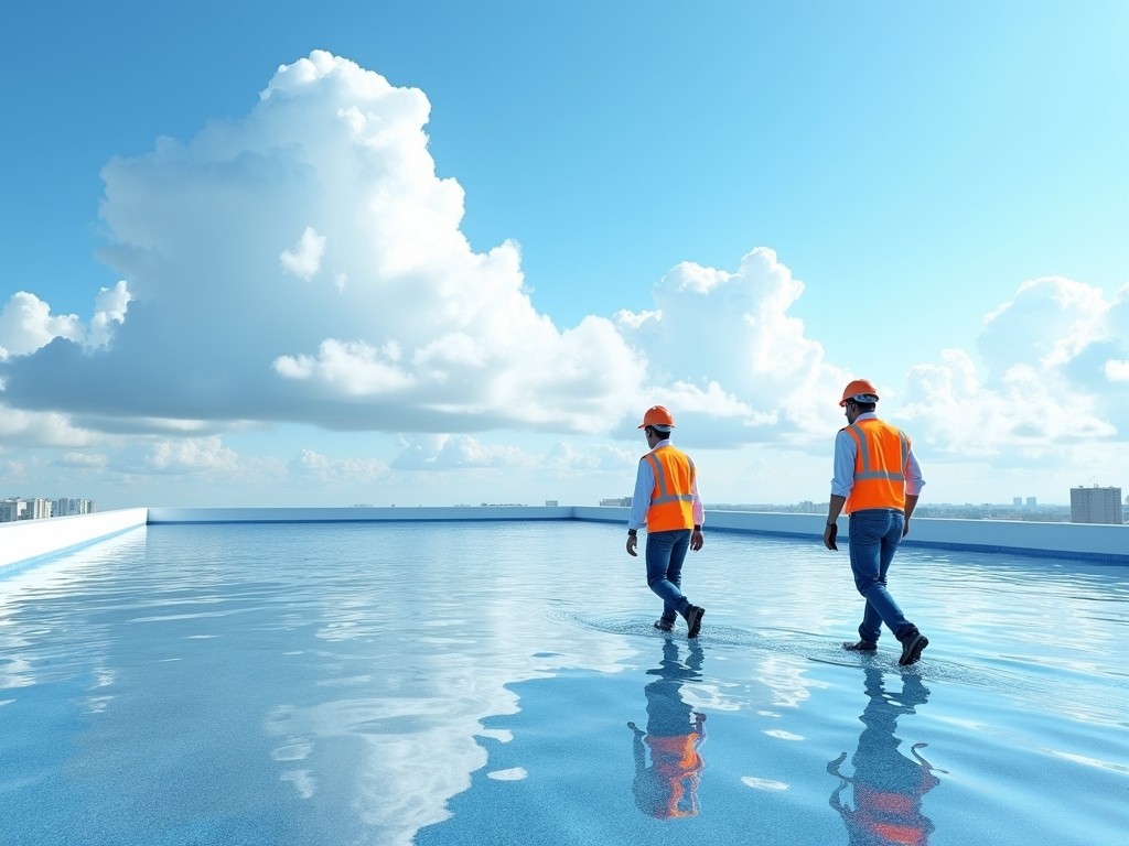 commercial roof covered in water
