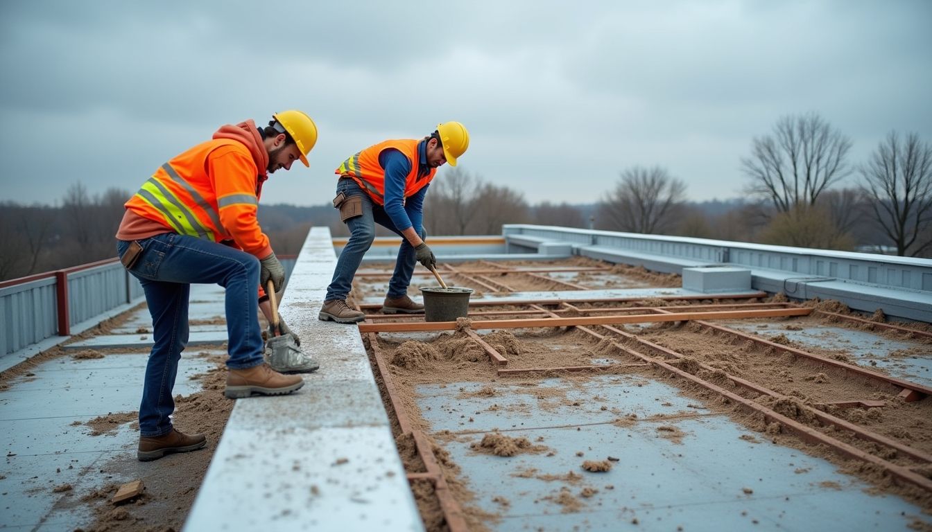 commercial flat roof workers