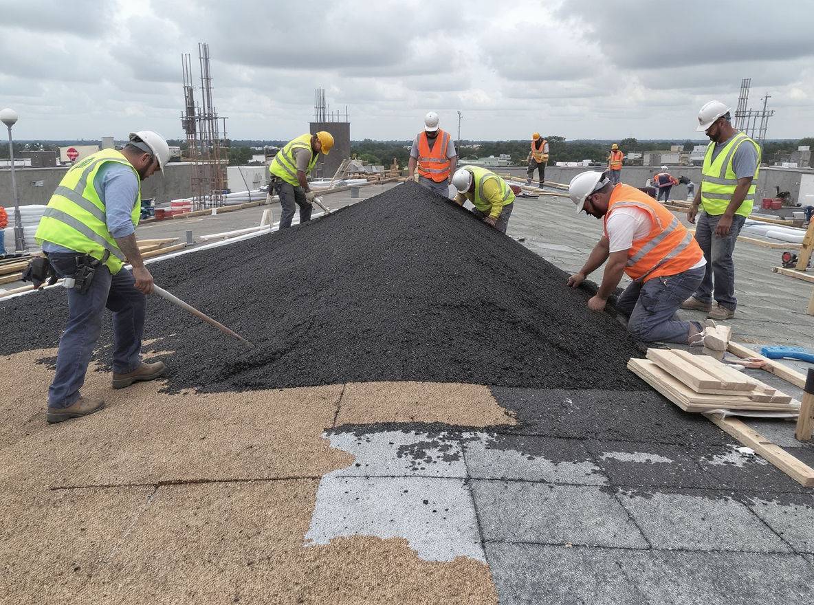 working on replacing a flat roof