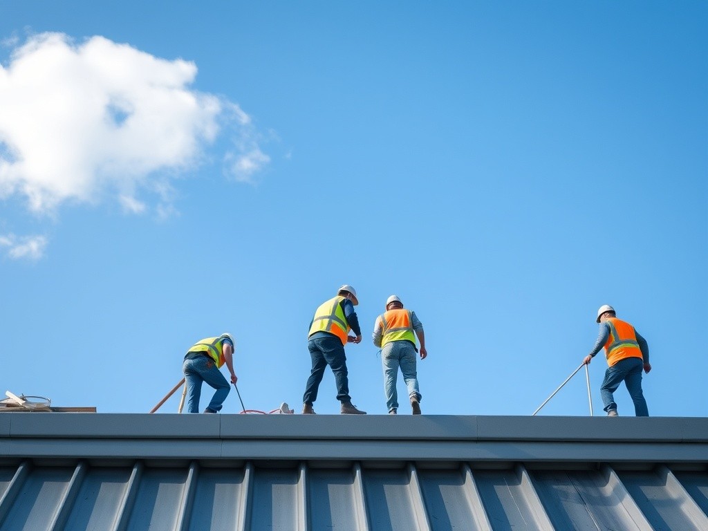 workmen on flat roof
